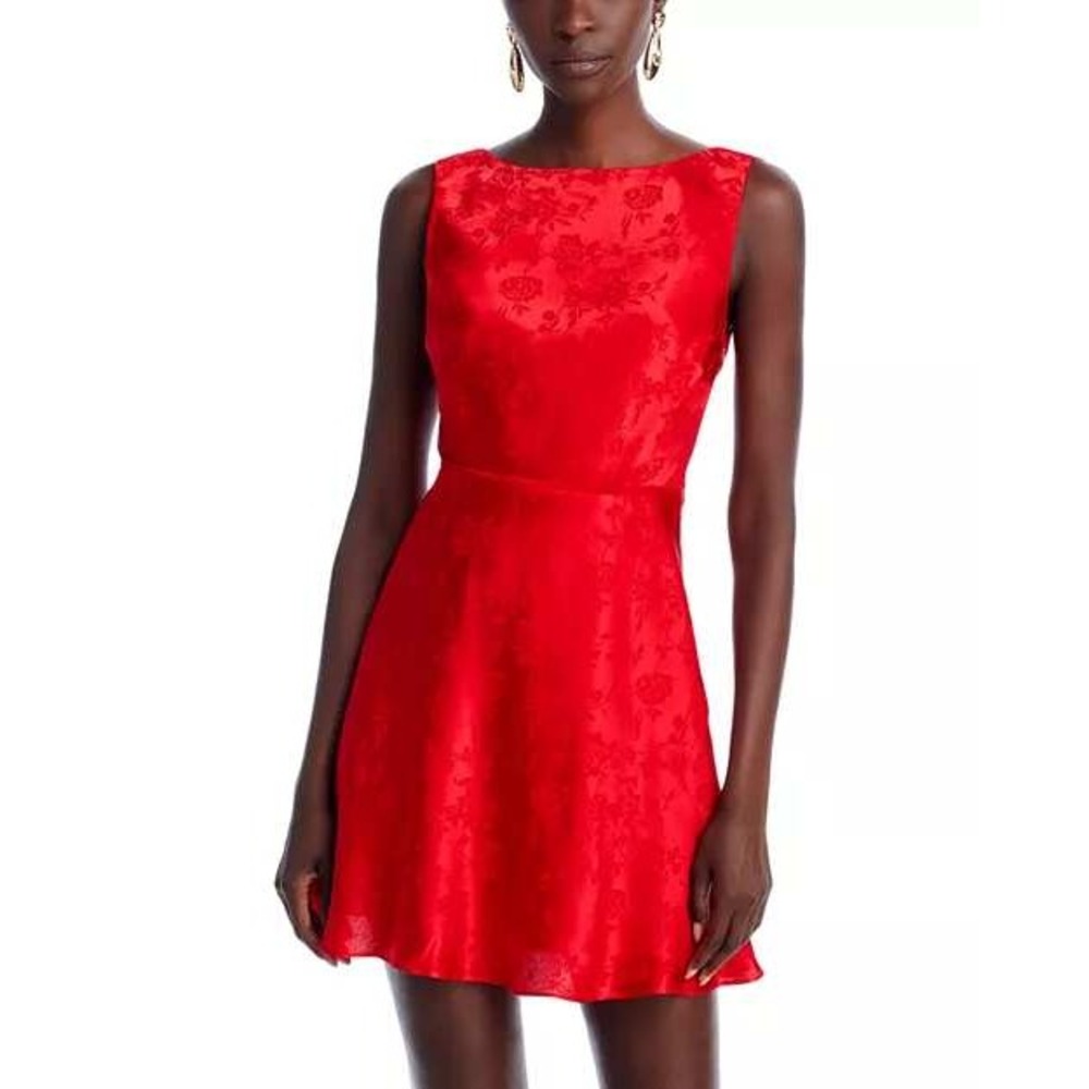 AQUA x Liat Baruch‎ Red Floral Jacquard Sleeveless Mini Dress Winter Romantic